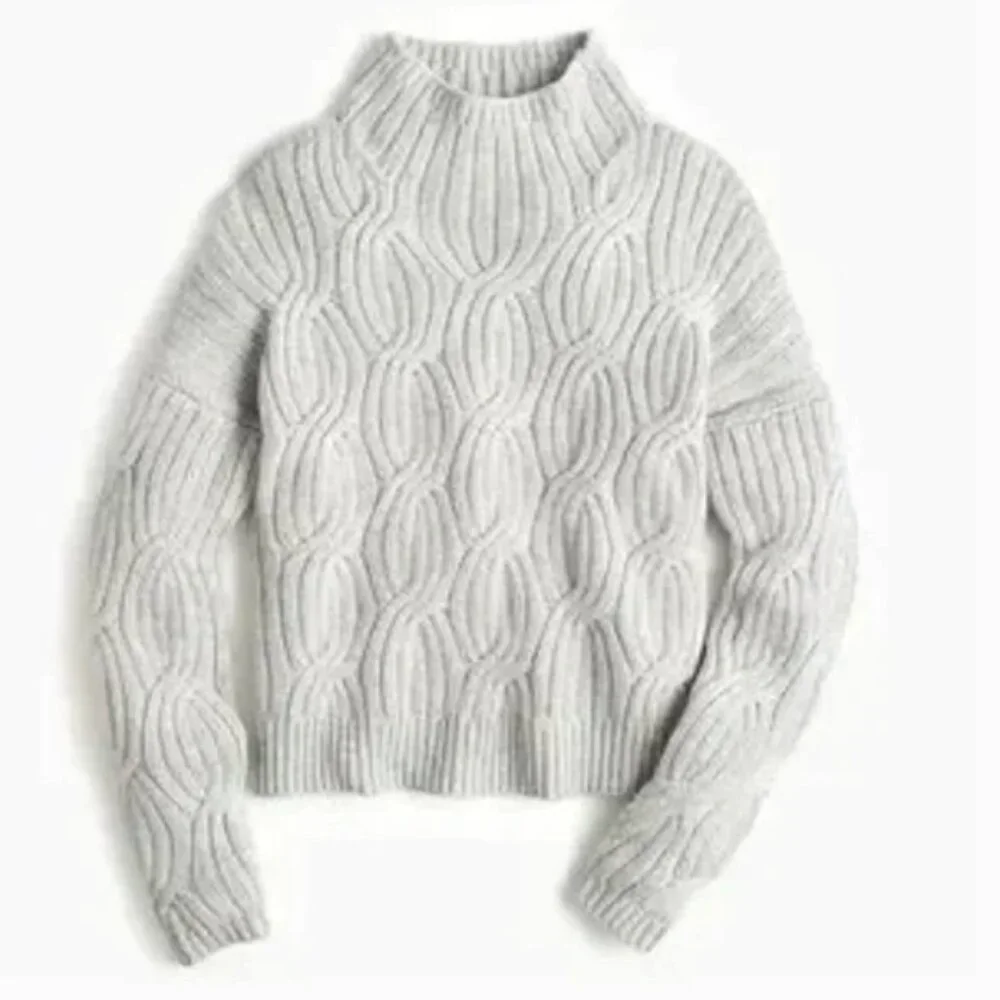 J.Crew Collection Grey cashmere cable-knit turtleneck sweater jumper K2949‎ S